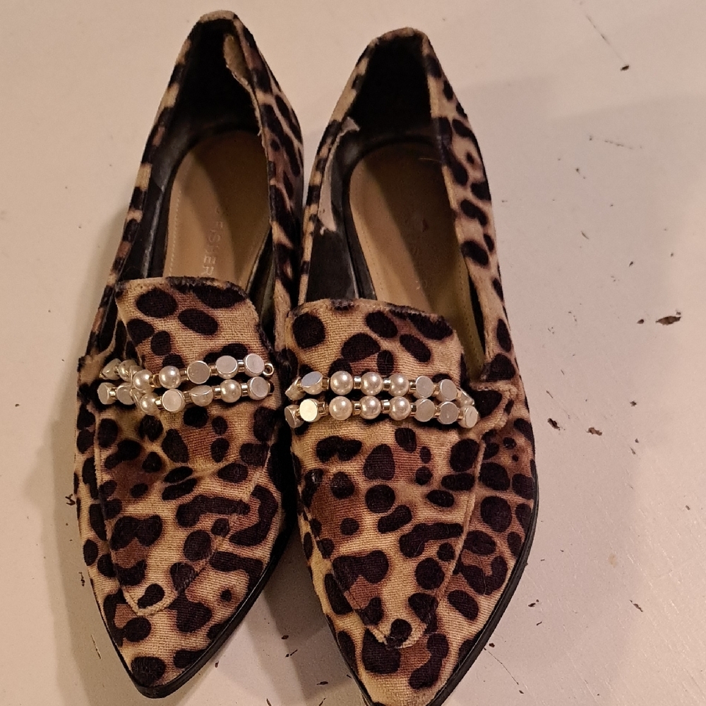 Brown Leopard Print Flats with Metallic Studs